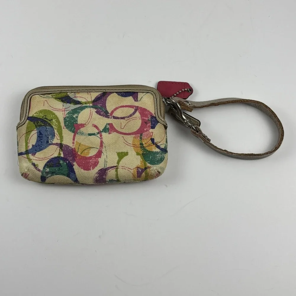 Coach Wristlet‎ Women Small Multicolor Poppy Graffiti Signature C Double Zip Y2K